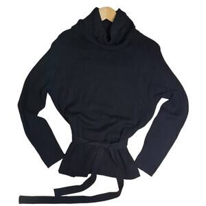 Mercer & Madison Black Merino Wool Cowl Neck Belted Sweater Size Large Capsule